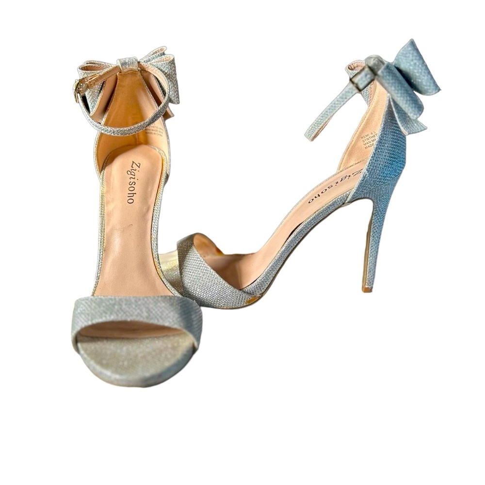 Zigi Soho Women’s Silver Heels With Bowtie & Adjustable Strap